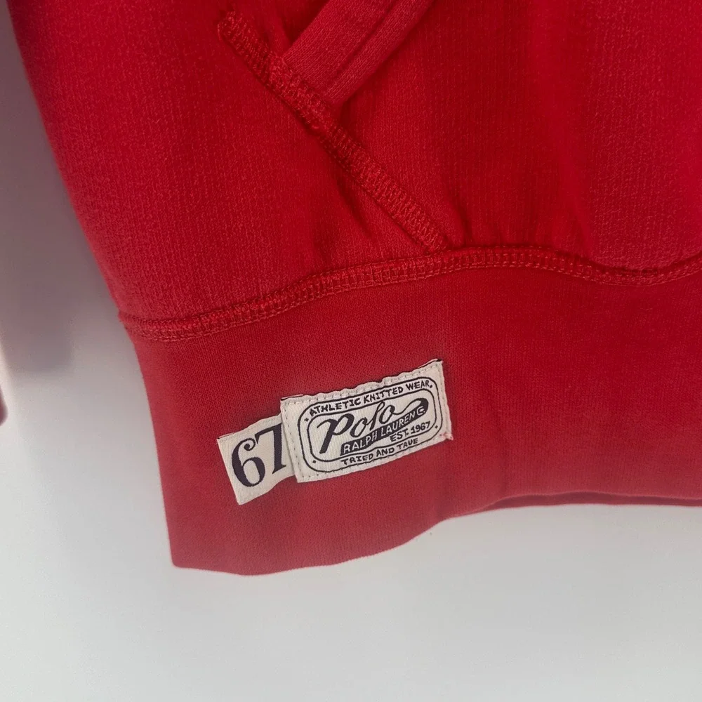 Polo Ralph Lauren Hoodie Mens Small Red Solid Regular Fit Spellout Embroidered